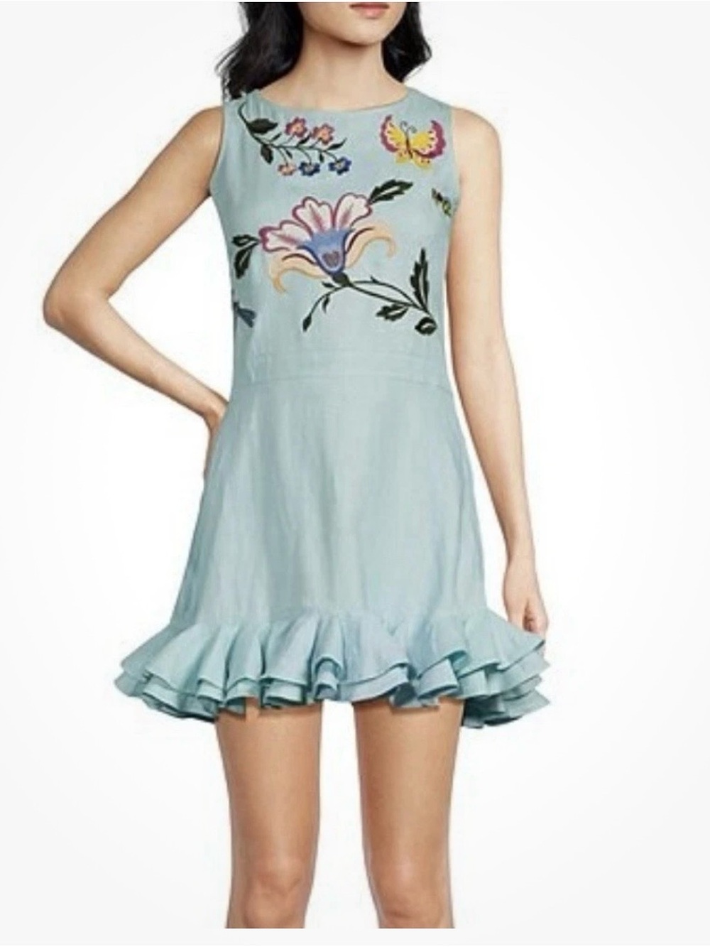 New Fanm Mon Flirt Embroidered Hydrangea Mini Dress NWT